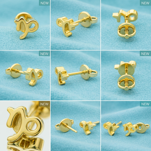 Capricorn zodiac earrings in 9k rose gold lightweight everyday stud earrings