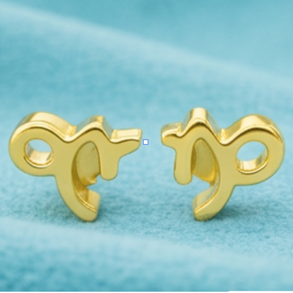Minimalist Capricorn glyph stud earrings solid gold zodiac jewellery UK