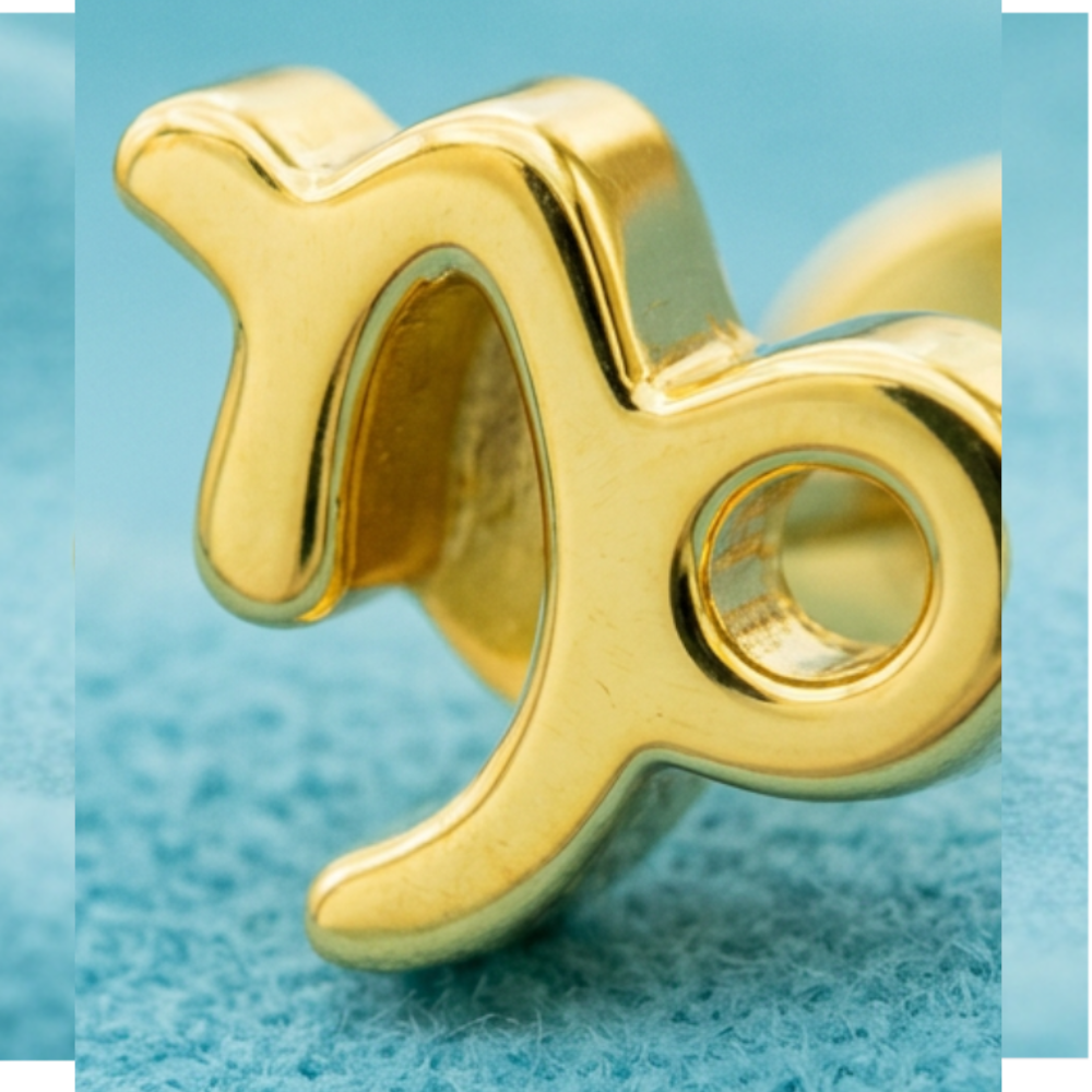 Gold Capricorn stud earrings 18k yellow gold satin finish zodiac gift for her