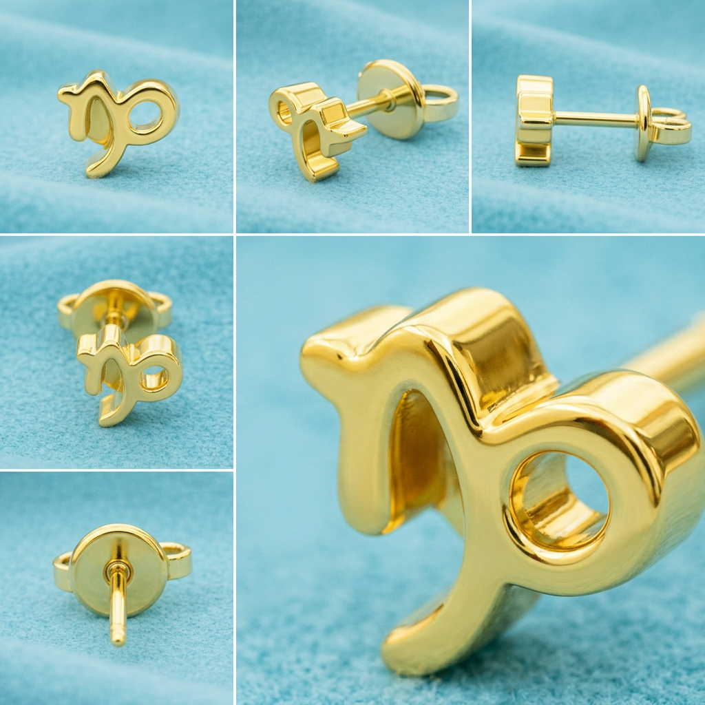 Capricorn zodiac stud earrings 9k white gold minimalist astrology jewellery
