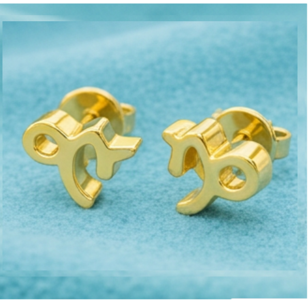 Pair of Capricorn zodiac stud earrings 9k white gold minimalist astrology jewellery