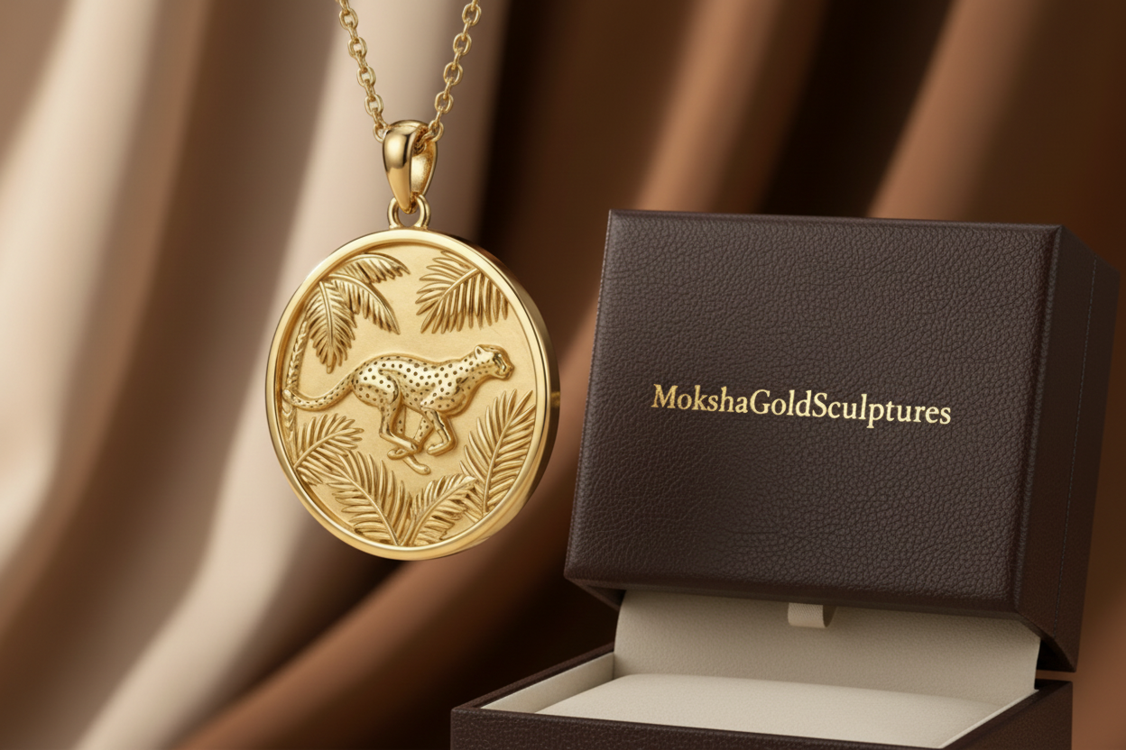 Attacking Cheetah Necklace Pendant  Fierce 3D Gold Animal Jewelry, Predator Wild Cat Inspired Desig