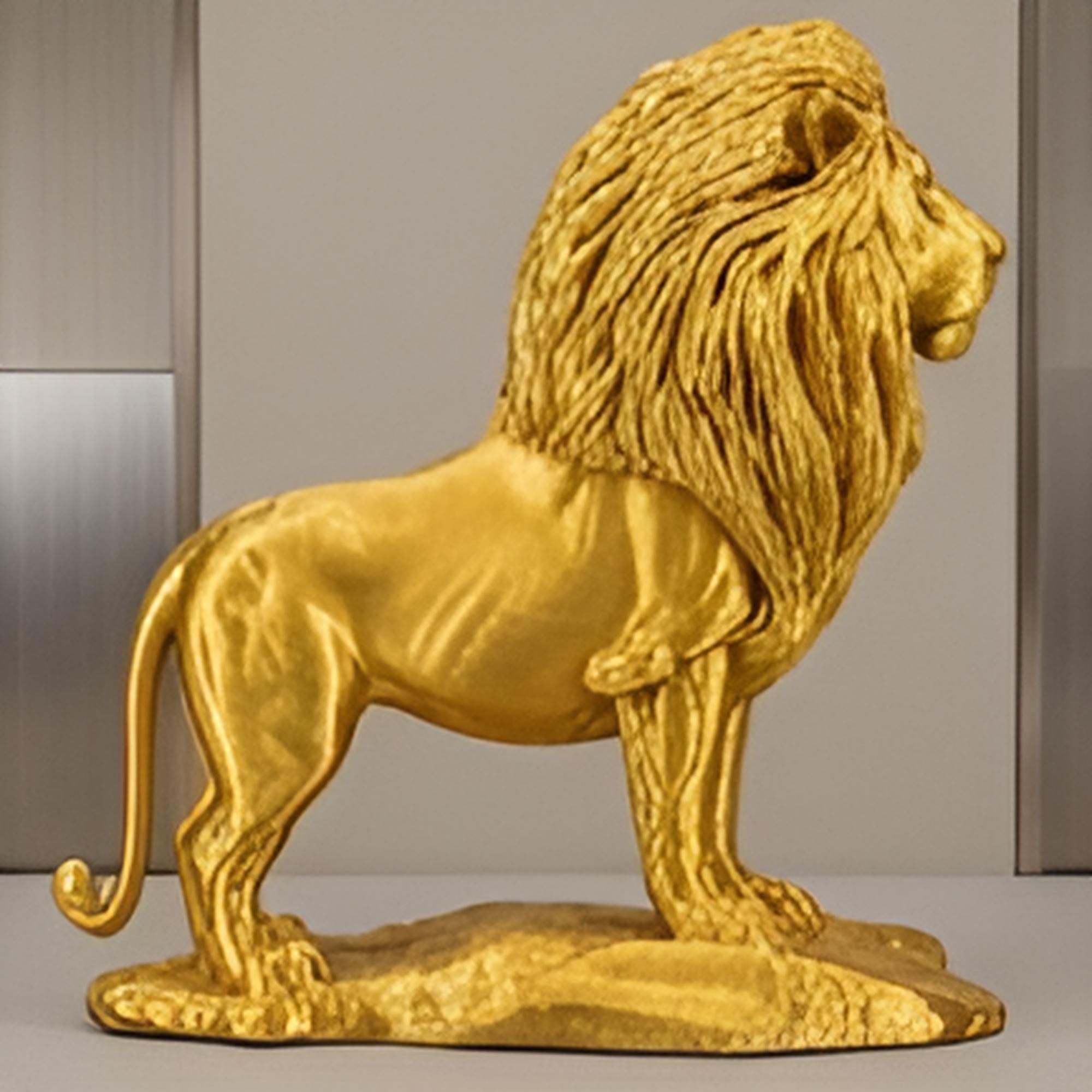 Gold Lion Statue on Rock in metallic finish by MokshaGoldSculptures.