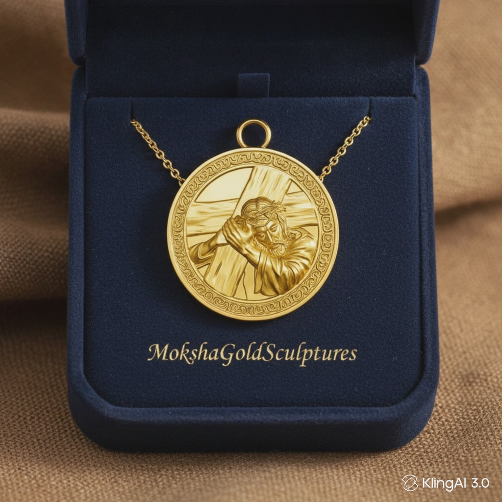 Jesus Carrying the Cross Medallion Pendant | Christian Necklace | 9K Gold, Sterling Silver & Yellow Brass | Religious Jewelry | Faith Gift