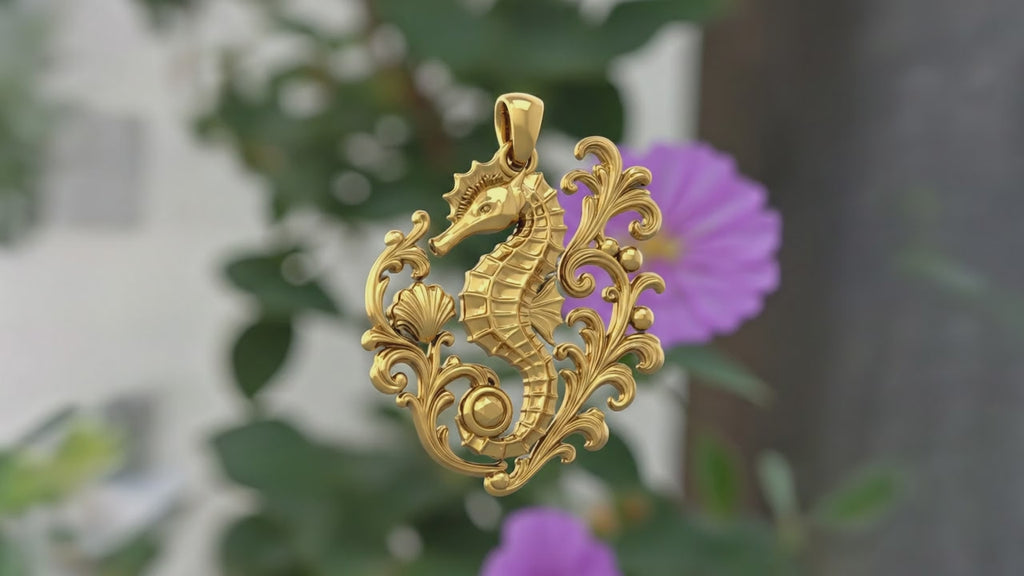 Seahorse Pendant Necklace Gold Silver Brass, Ornate Ocean Jewelry, Nautical Necklace, Marine Life Pendant, Seahorse Gift, Beach Jewelry