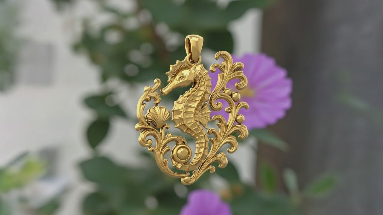 Seahorse Pendant Necklace Gold Silver Brass, Ornate Ocean Jewelry, Nautical Necklace, Marine Life Pendant, Seahorse Gift, Beach Jewelry