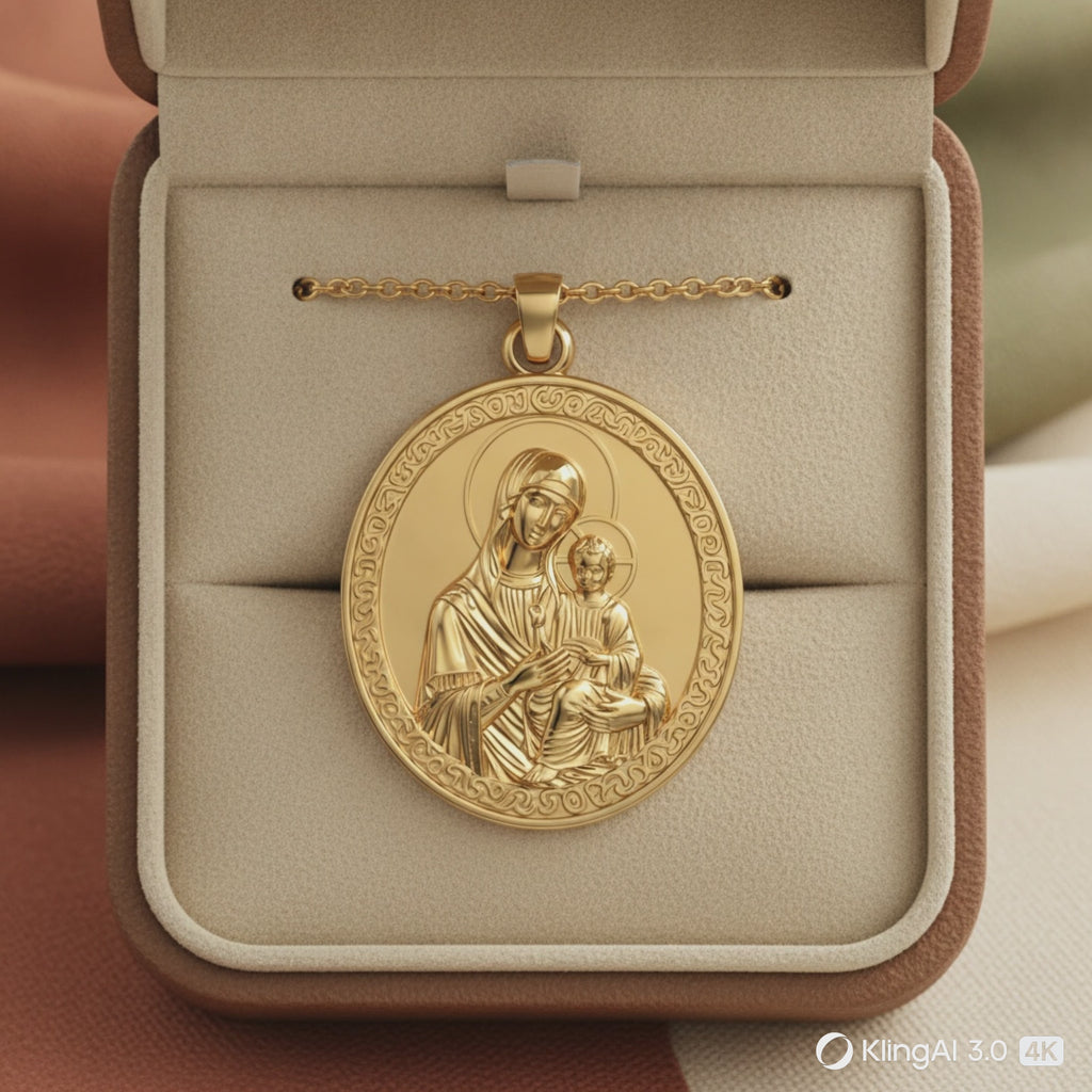 Virgin Mary & Child Coin Pendant Necklace | Blessed Mother Medallion | Christian Jewelry in 18K Gold, Sterling Silver or Yellow Brass