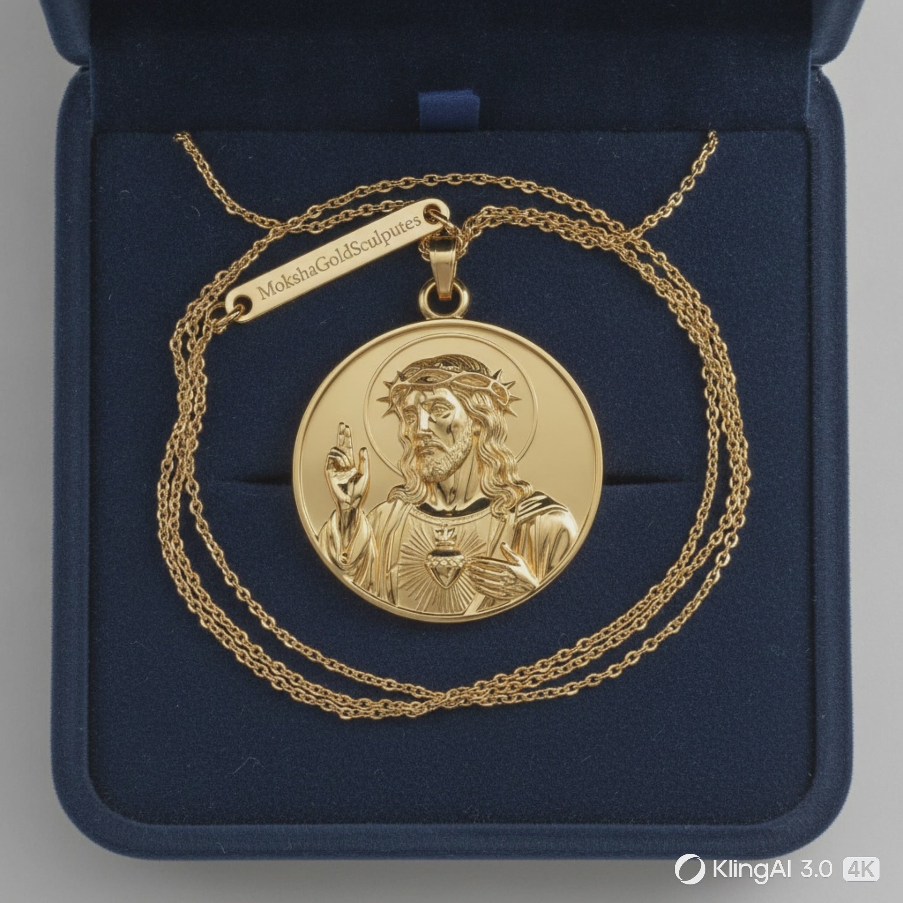 Jesus Sacred Heart Coin Pendant Necklace | 18K Gold Plated, Sterling Silver or Polished Brass | Christian Medallion | Catholic Religious Jewellery | 30mm