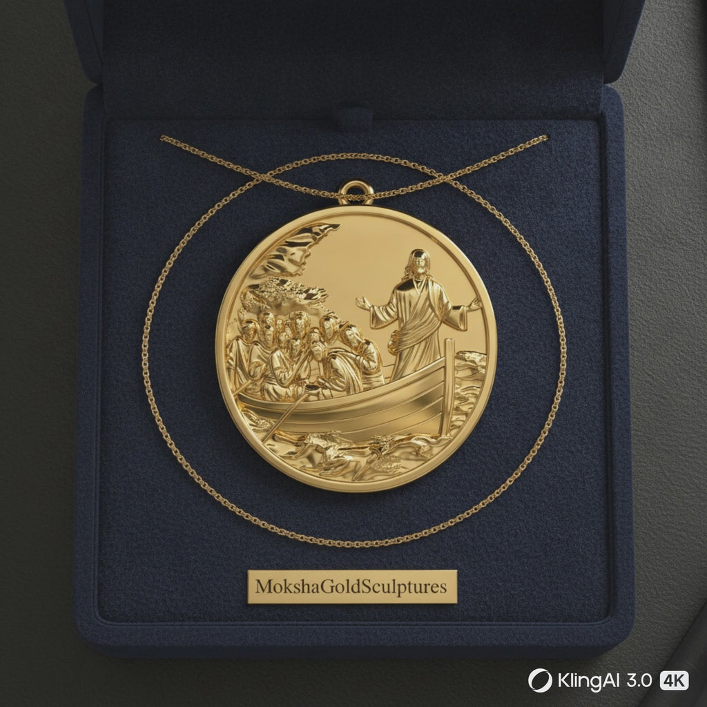 Jesus Calms the Storm Coin Pendant Necklace | 30mm Christian Medallion | 18K Gold, Sterling Silver or Yellow Brass | Religious Gift