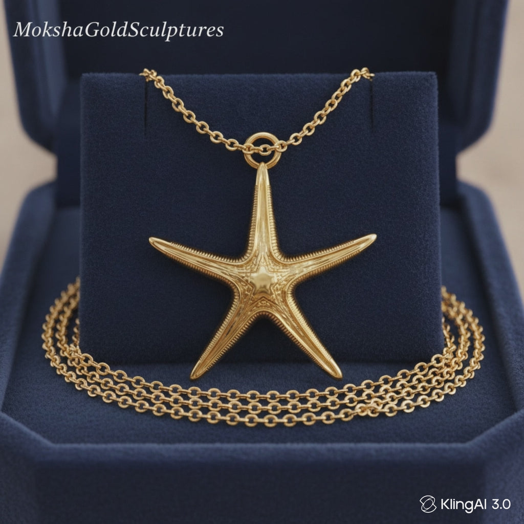 Royal Starfish Pendant Necklace | Astropecten articulatus Sea Star Jewelry | Handmade in 9K Gold, Sterling Silver or Polished Brass