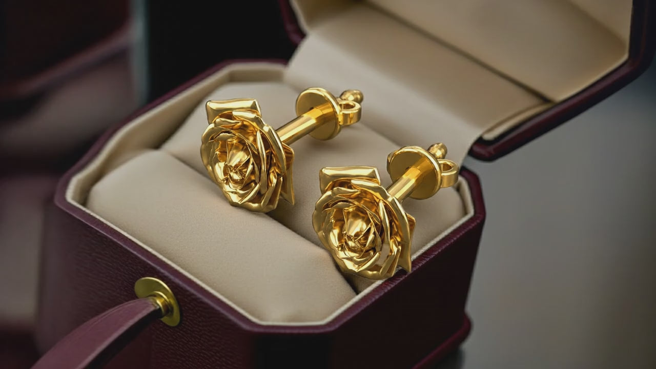 Polished Brass Rose Stud Earrings | Made to Order | Sculptural Floral Jewelry