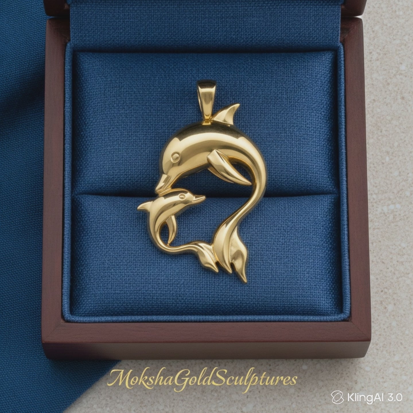 Dolphin Mother & Baby Pendant Necklace | Polished Yellow Brass | Ocean Inspired Jewellery | Marine Life Gift | Made to Order