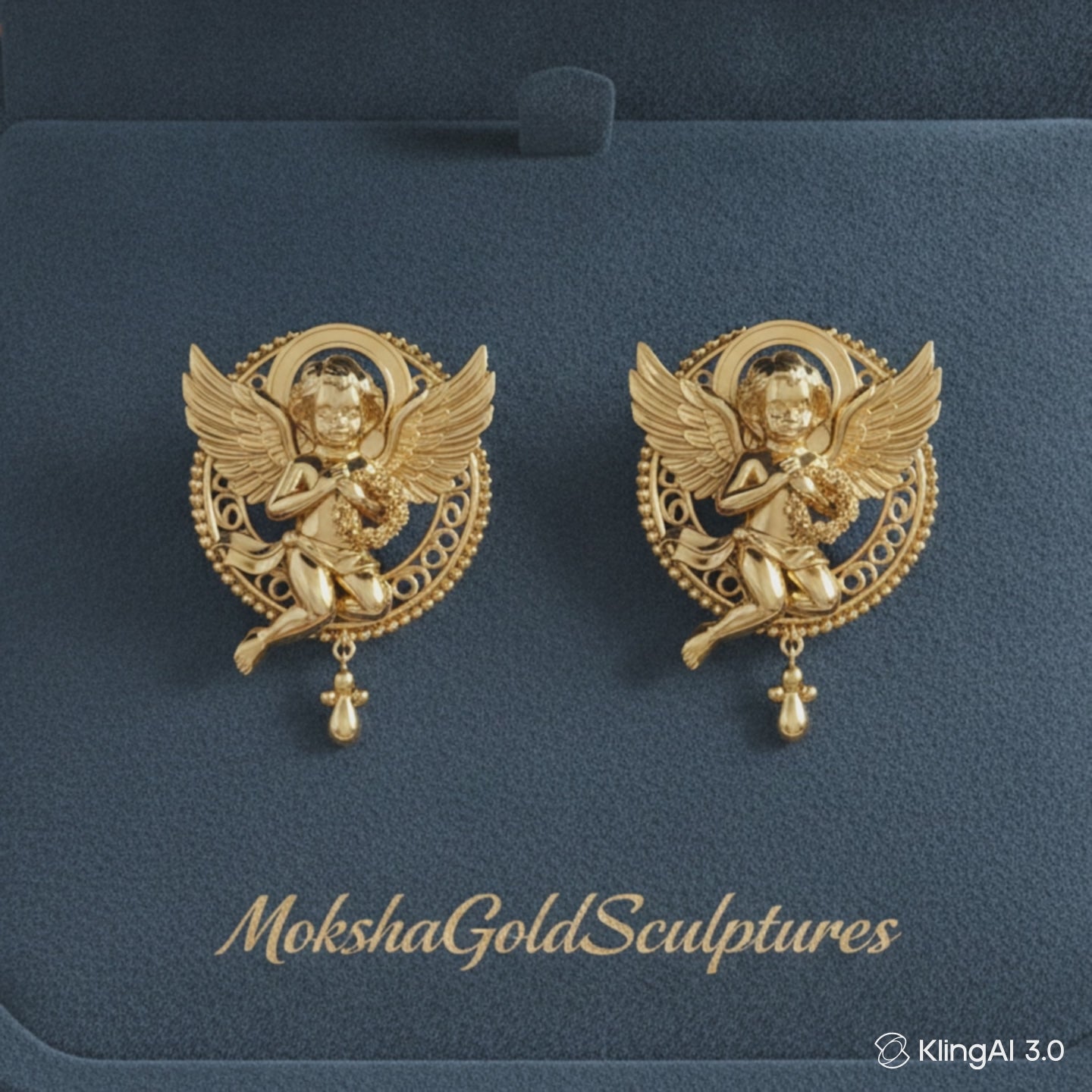 Golden Cherub Angel Stud Earrings | Guardian Angel Jewelry | 9K Gold, Sterling Silver & Yellow Brass | Handmade Religious Gift