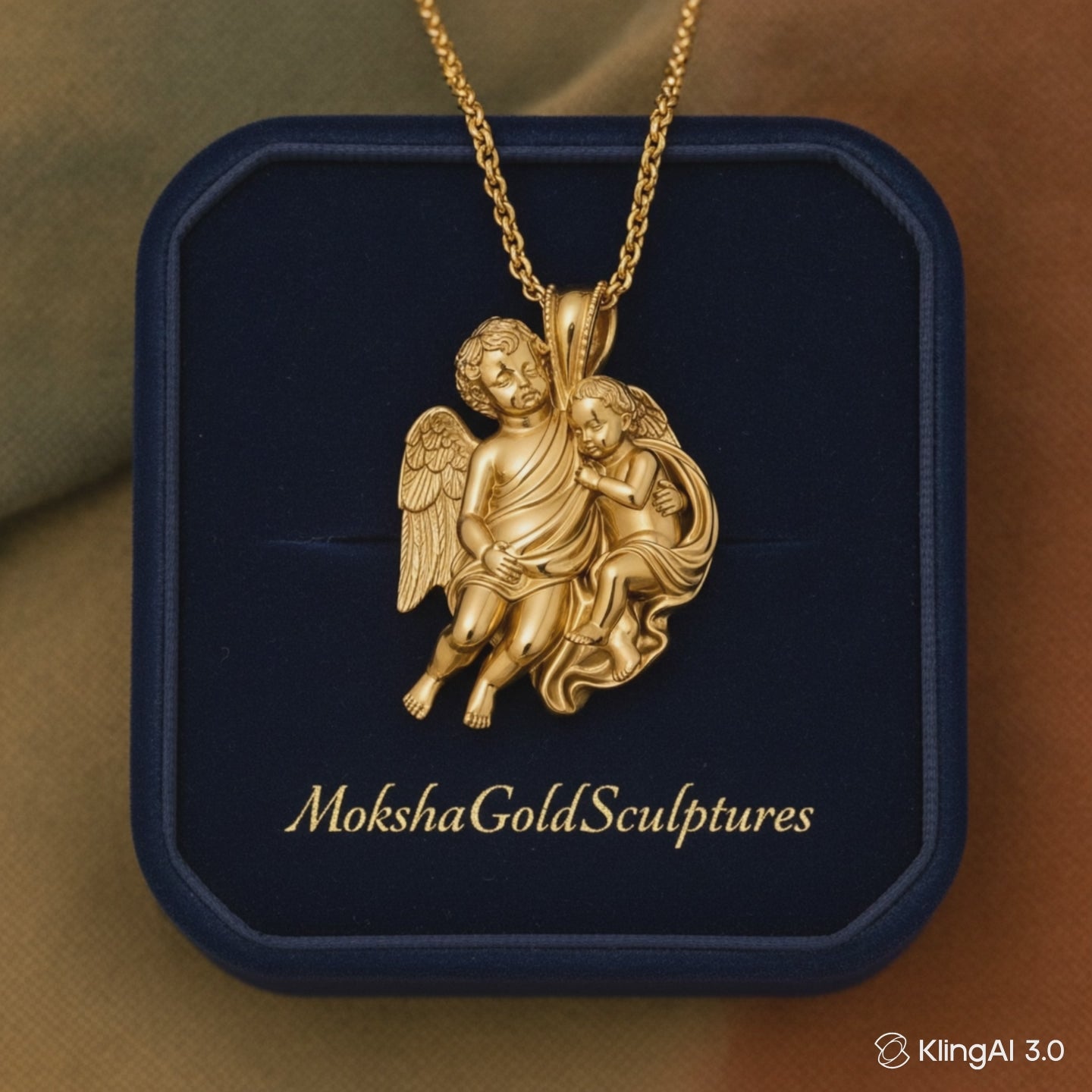 Golden Cherub Duo Pendant Necklace | Guardian Angel Pendant | 9K Gold, Sterling Silver & Yellow Brass | Religious Jewelry | Cherub Gift