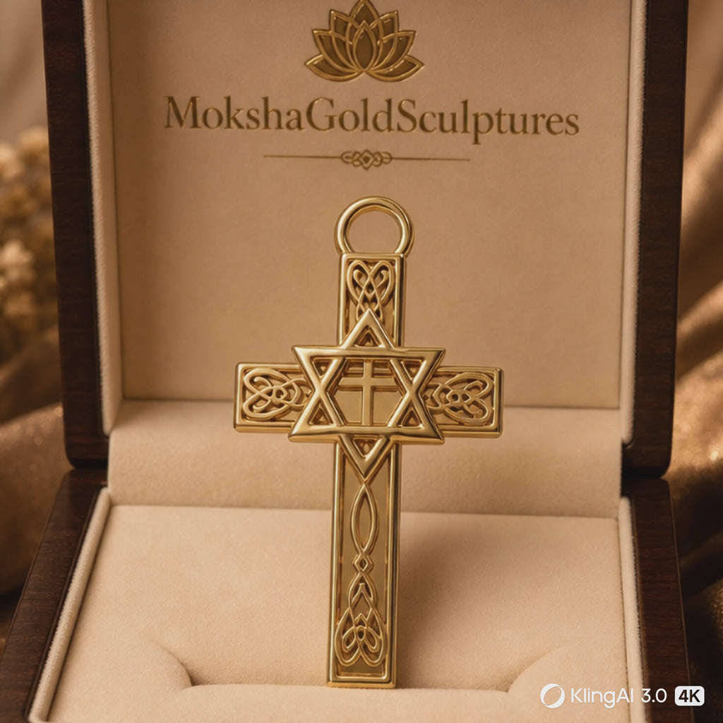 Celtic Cross with Star of David Pendant Necklace | Interfaith Jewellery | 18K Gold & Sterling Silver