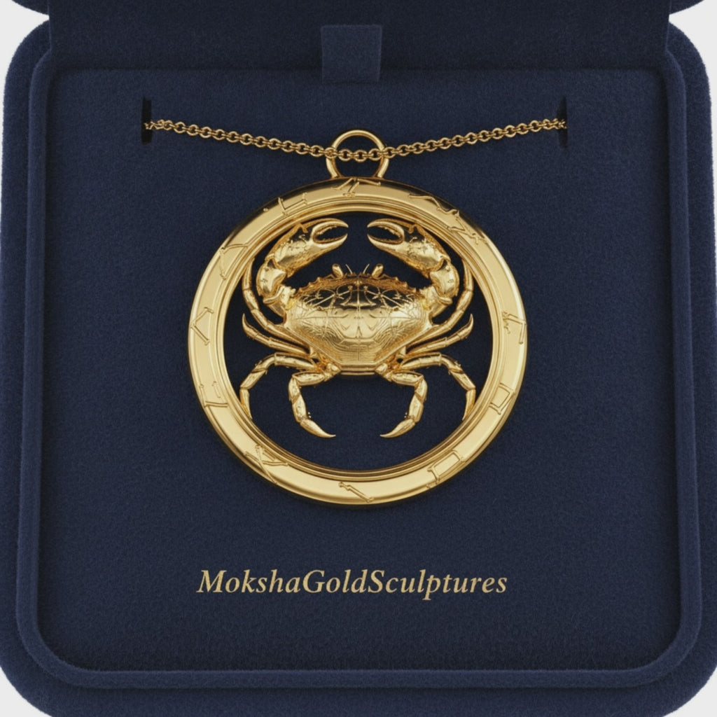 Cancer Zodiac Crab Pendant Necklace, 30mm Astrology Necklace, Cancer Constellation Jewellery, 9K Gold, Sterling Silver or Yellow Brass, Zodiac Gift