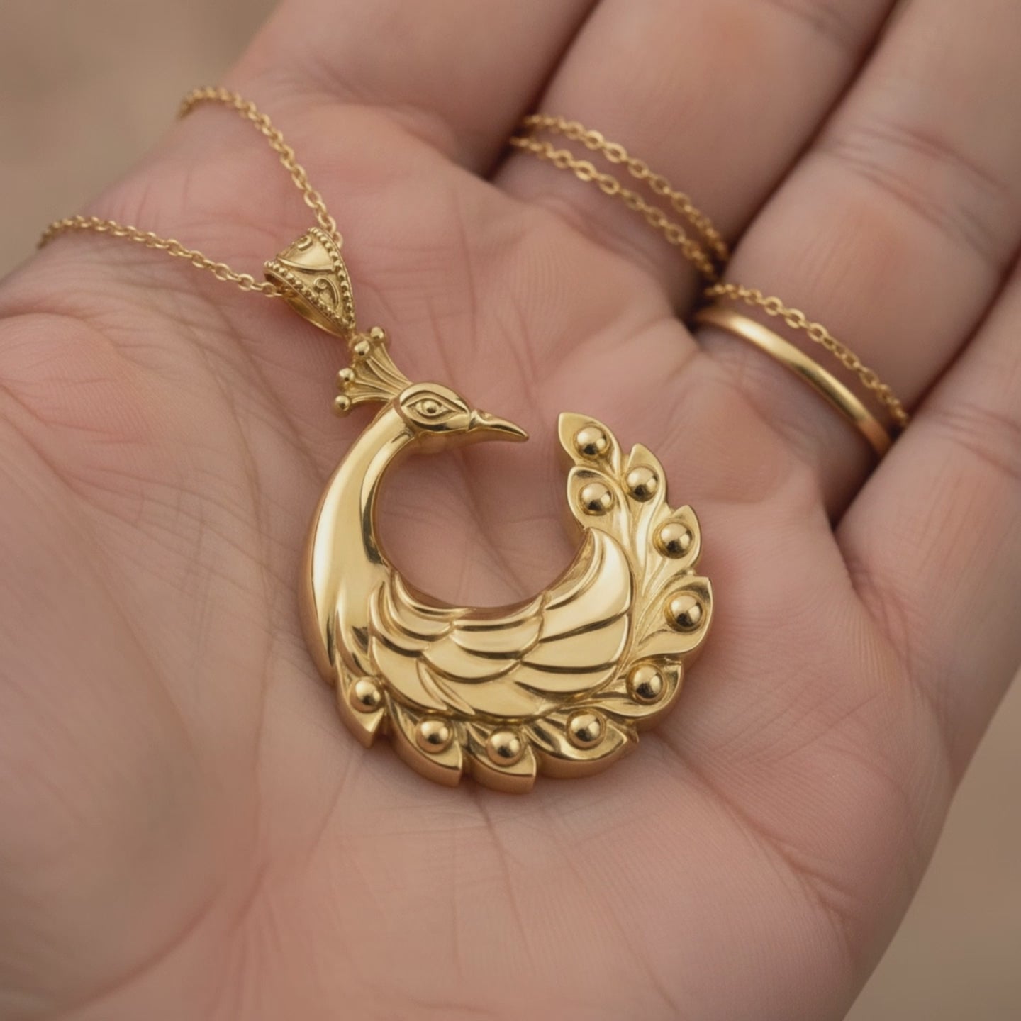 Peacock Pendant Necklace 25mm | 9K Solid Gold, Sterling Silver 925 or Polished Yellow Brass | Art Nouveau Peacock Necklace | Nature Inspired Bird Jewelry | Made to Order