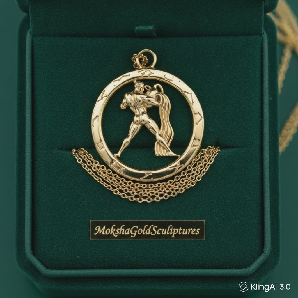 25mm Aquarius Zodiac Pendant Necklace, Men's Water Bearer Necklace, 9K Gold, Sterling Silver or Brass, Astrology Jewellery Gift