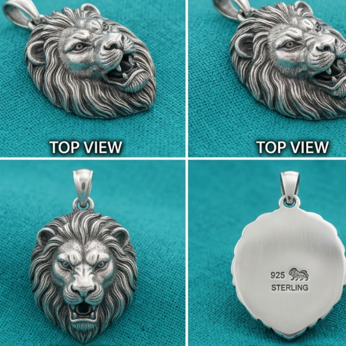 Lion Head Pendant Yellow Gold Rose Gold White Gold Statement Animal Jewelry 20mm Unisex Pendant