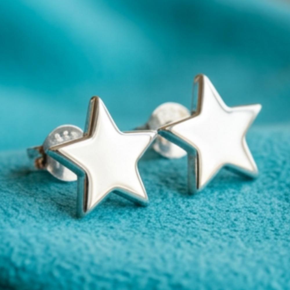 Star Stud Earrings Polished Silver Polished Brass Minimalist Unisex Jewelry 12mm