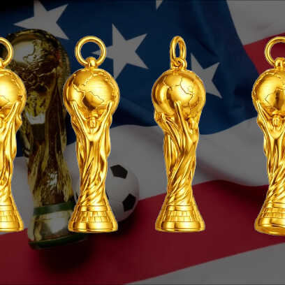 35mm World Champion Trophy Pendant Charm – Solid Gold Football Cup Necklace, 3D Sports Jewellery