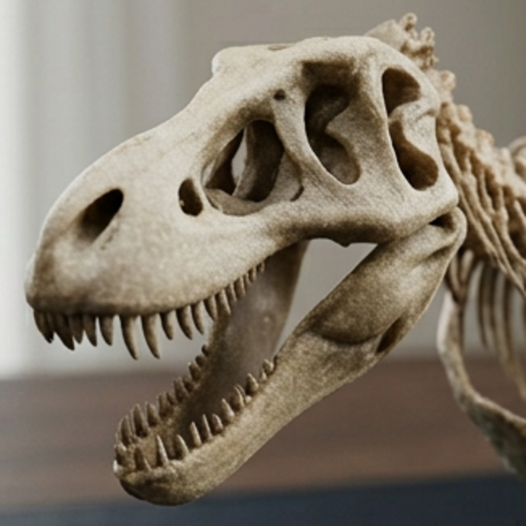T Rex Skeleton 3D Print with Stand in metallic finish by MokshaGoldSculptures, detailed skull and teeth, collectible decor.