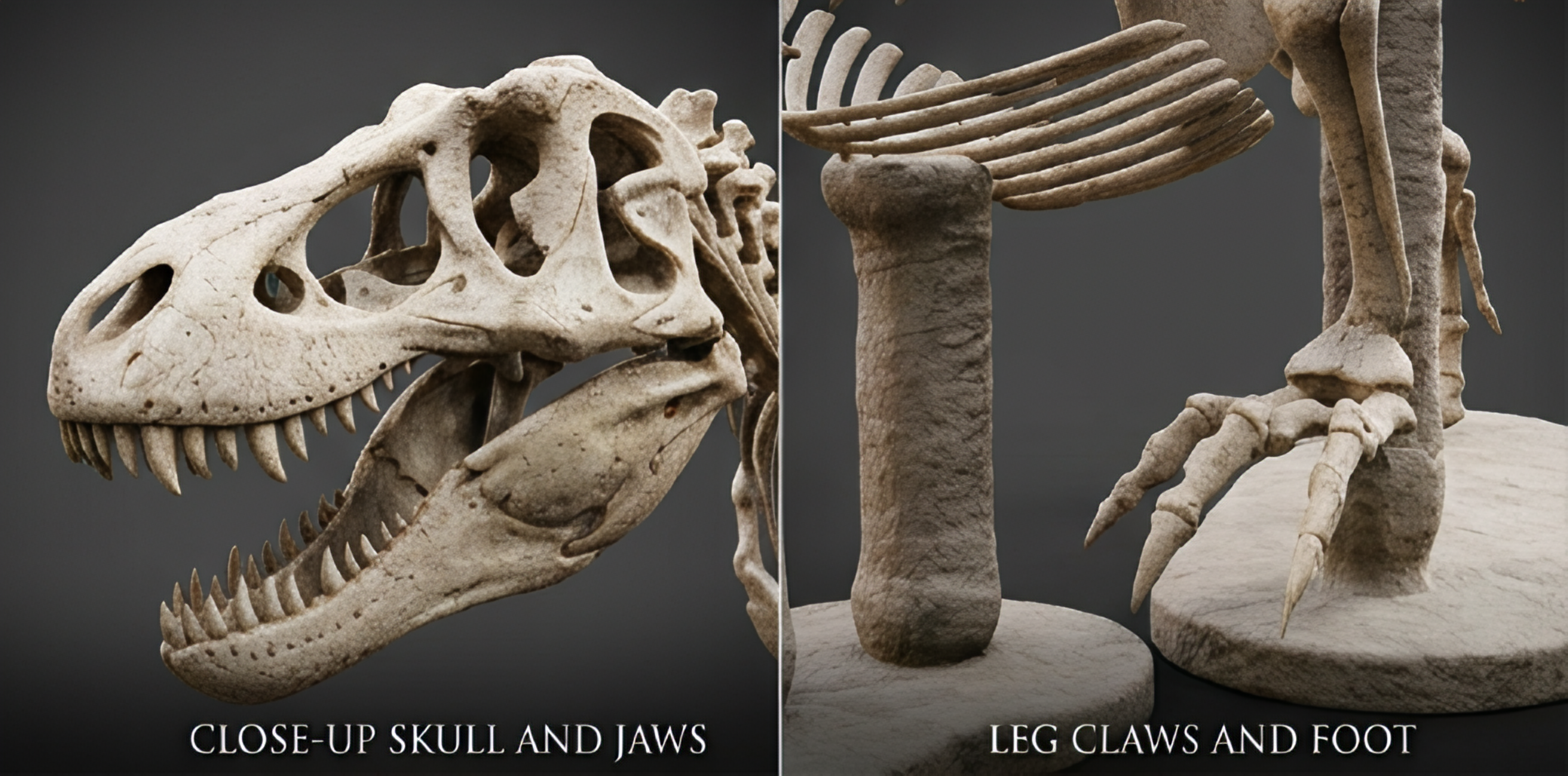 T Rex Skeleton 3D Print with stand in metallic finish by MokshaGoldSculptures, showing skull and claws.
