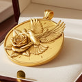 Hummingbird Necklace Gold Rose Pendant | 9K 14K 18K Gold Bird Necklace | Engraved Floral Jewelry | Nature Gift for Women | Handmade Charm